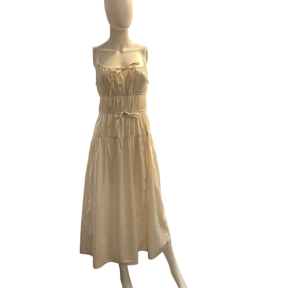 Sim & Sam Dress Ivory Tiered Maxi M Strappy Earthy Boho Feminine Romantic Event